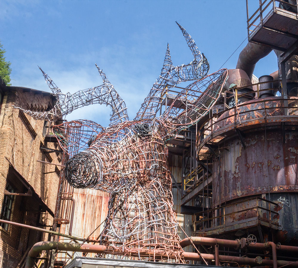 45 foot sculpture of a deer head