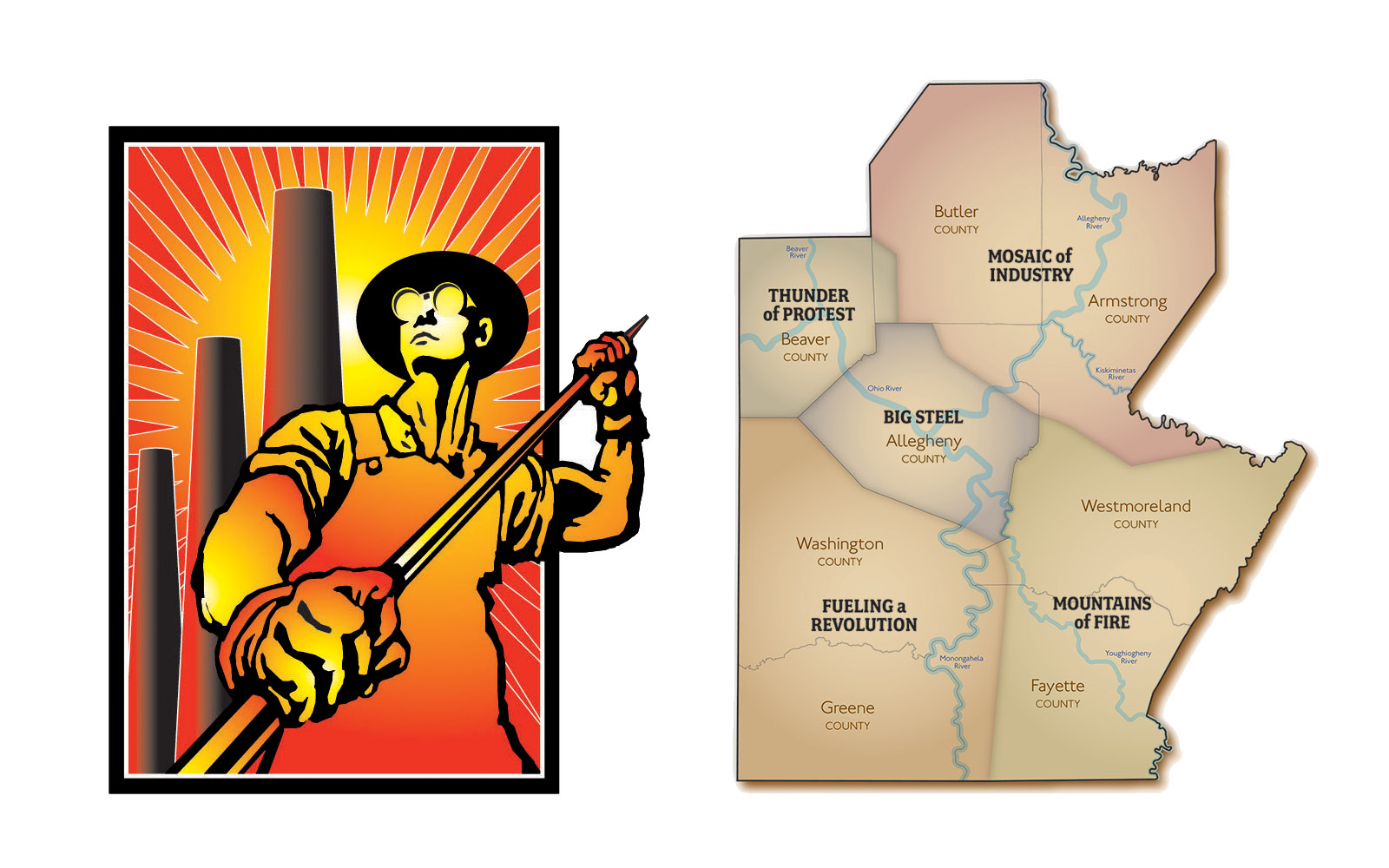 Old steelman logo and heritage area map