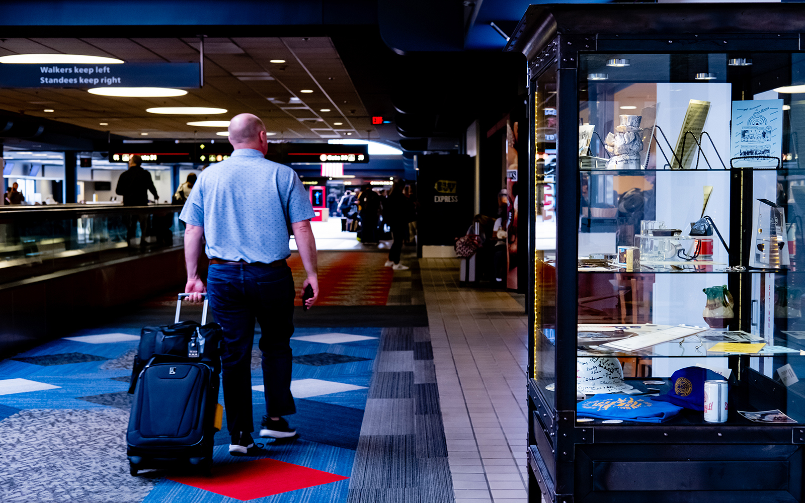 man walks by steel case installation