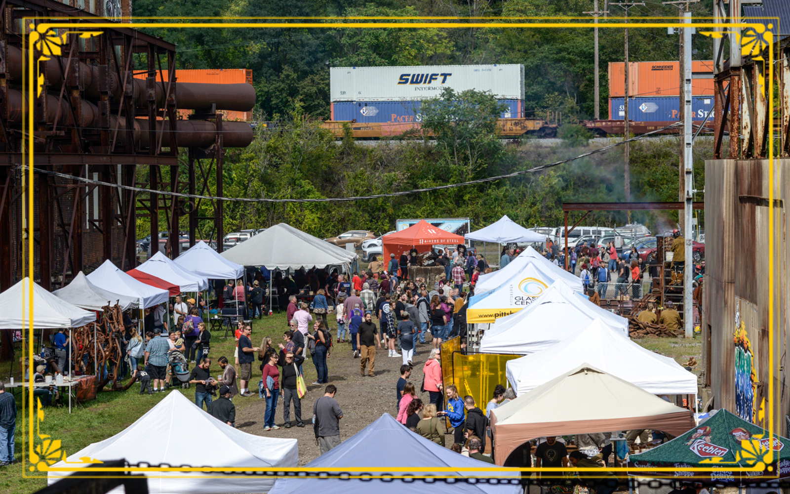 festival tents and crowds
