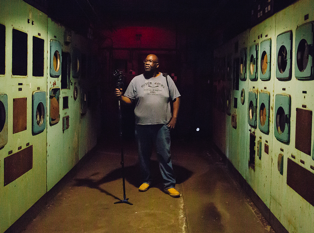 alloy pittsburgh 2018 artist curtis reaves stands in the pyrometer room where his installation would take form