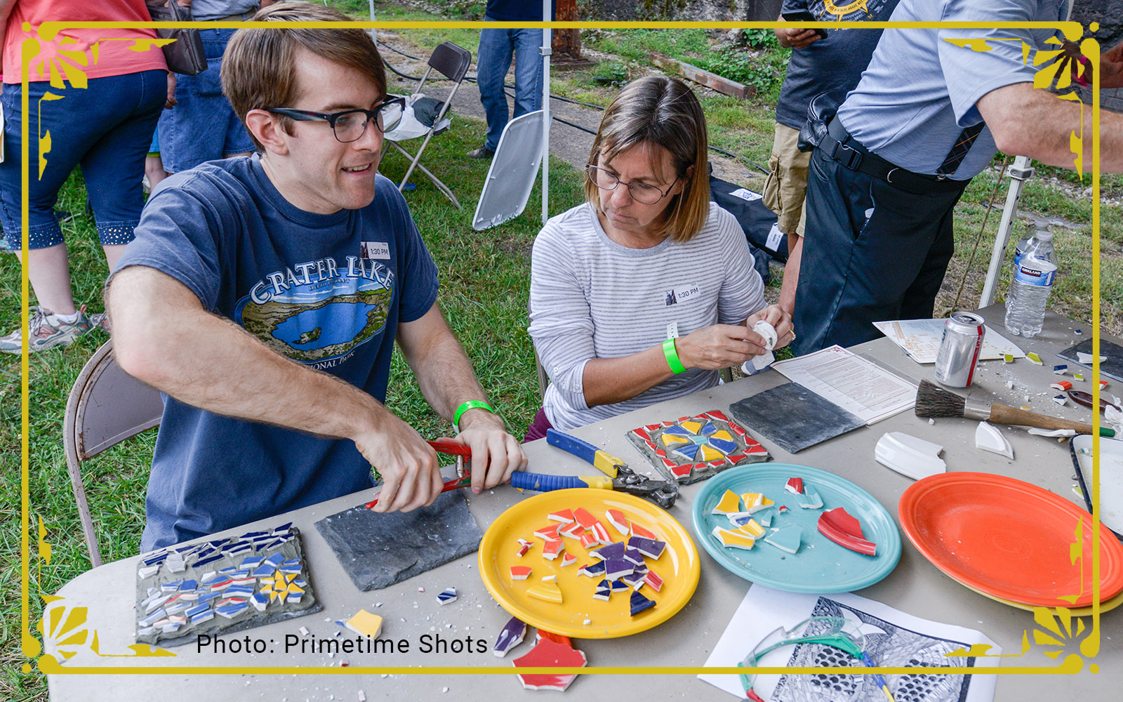 festival goes create unique mosaics using fiesta dinner ware during the festival of combustion