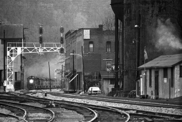 B/W images of train tracks and buildings in WV