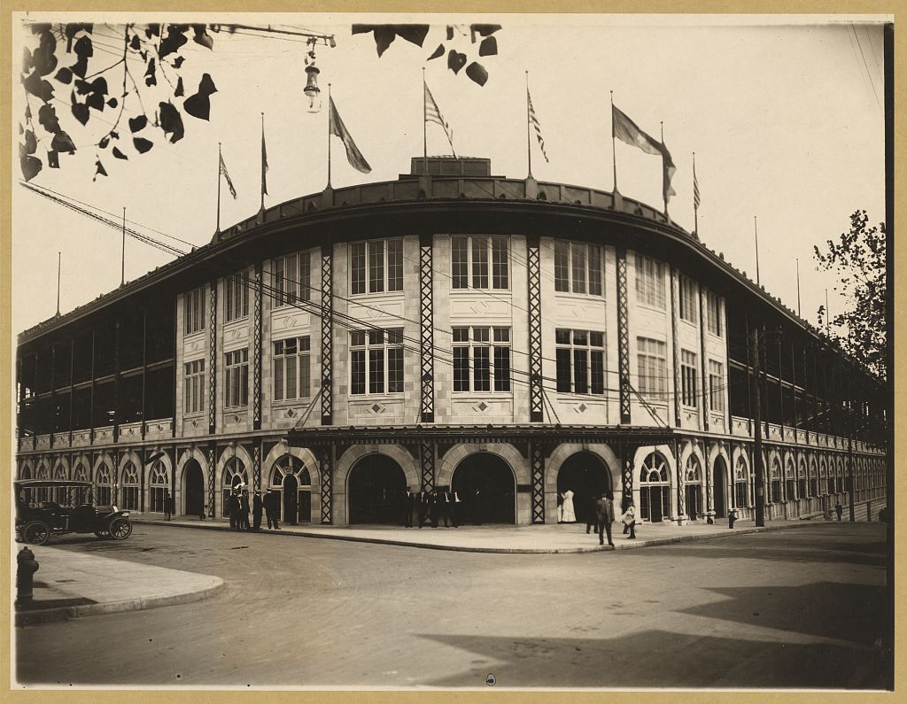 A half tone image of the newly built Forbes Field Entrance.