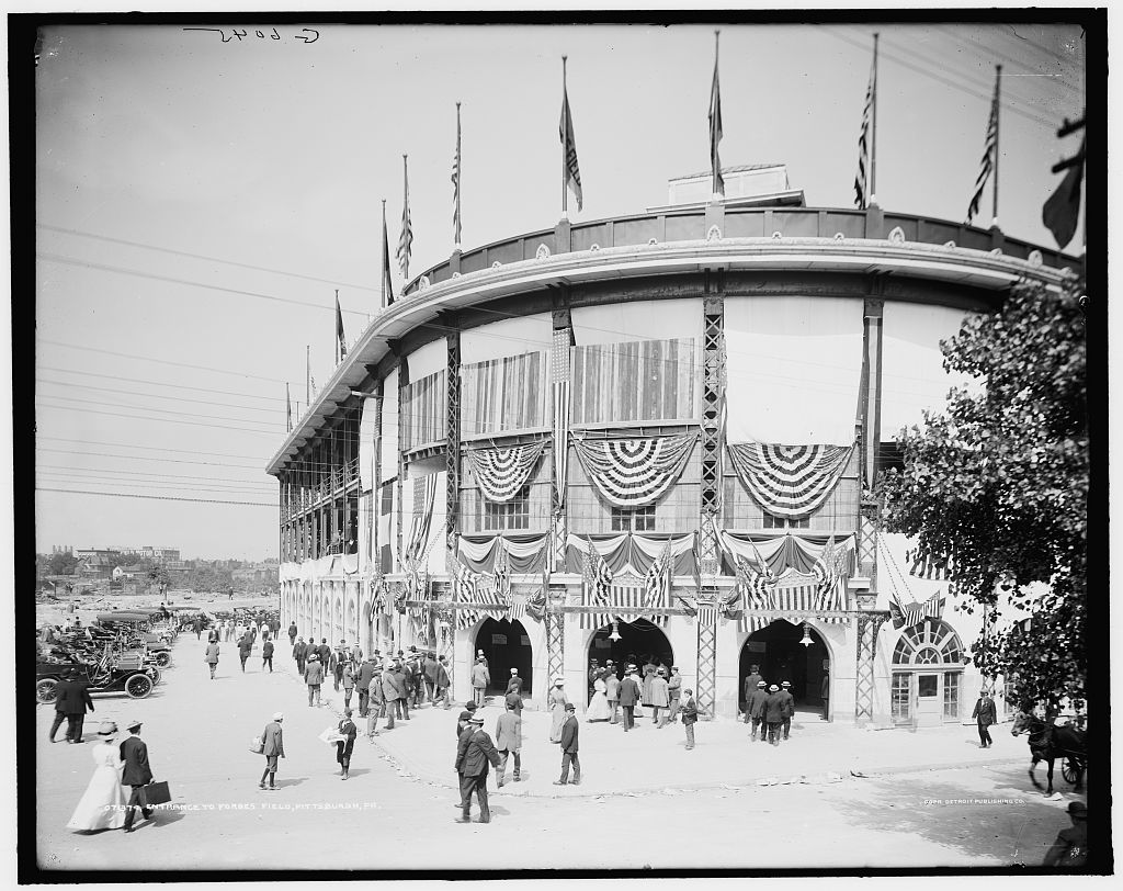 Well dressed patrons enter Forbes Field