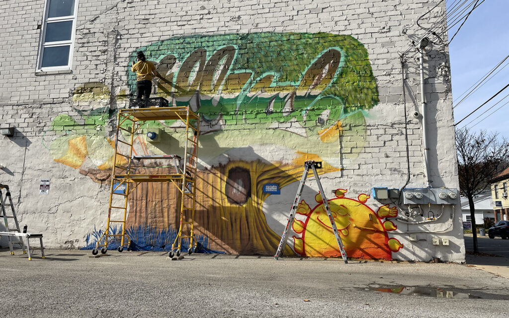 Millville mural under construction