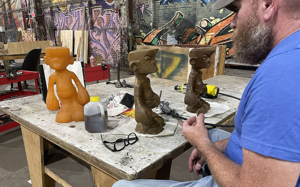 Jamie Matthews works on his mold for industrial grit and graffiti