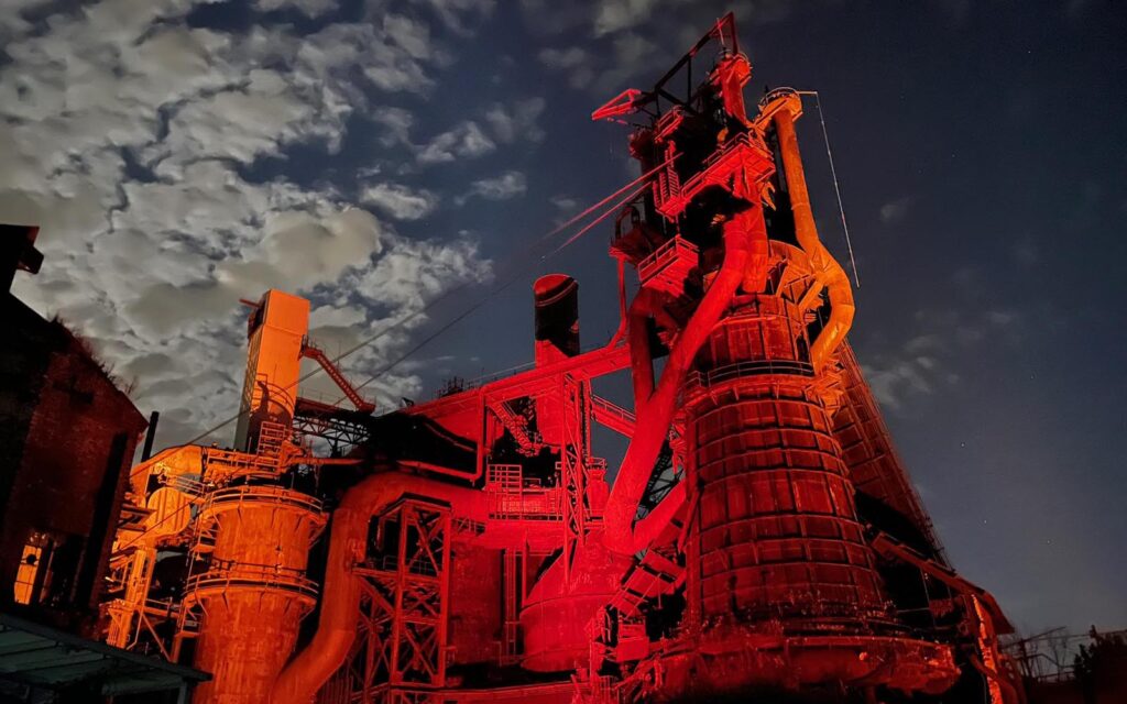 The Carrie Blast Furnaces lit for the Festival of Combustion.