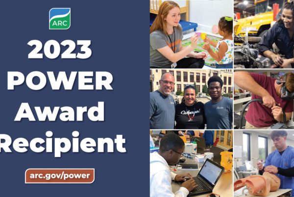 Grant logo reading 2023 Power Award Recipient paired with stock images of people doing things.