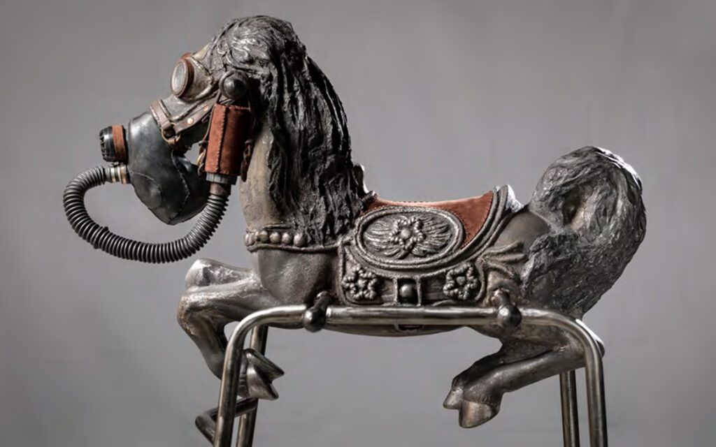 The completed cast iron rocking horse poured during a weeklong iron intensive.