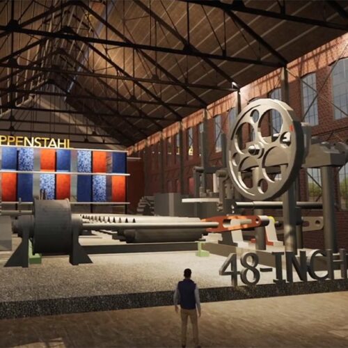 A digital rendering of the 48-inch Mill in a restored historic building.