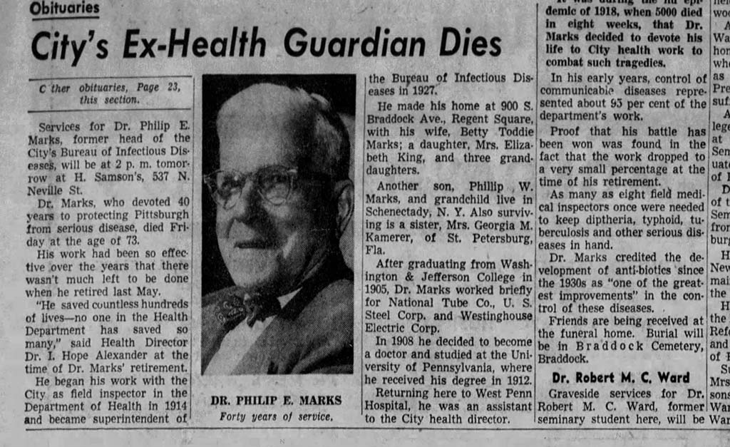 A newspaper clipping with the headline "City's Ex-Health Guardian Dies"