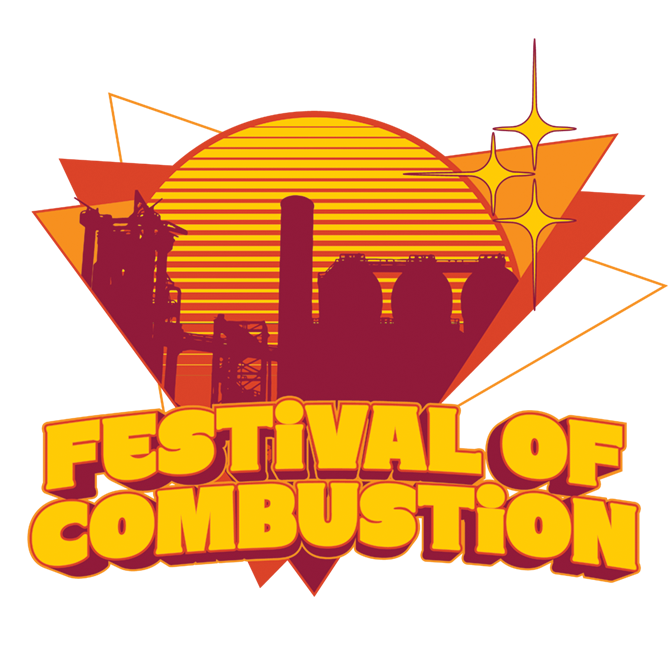 An illustration of the furnaces in a triangle with the words Festival of Combustion
