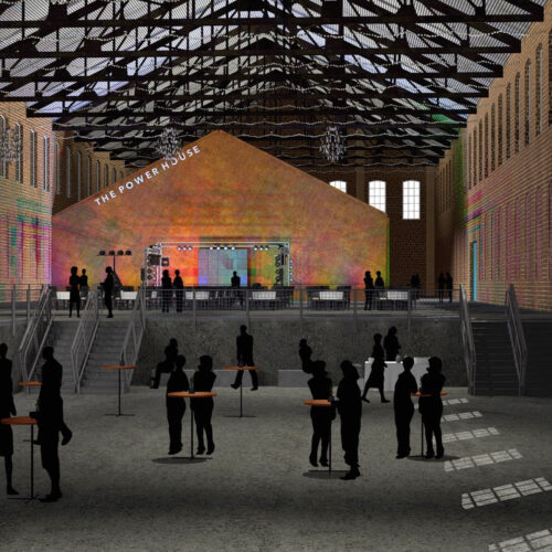 An illustration of the completed events center