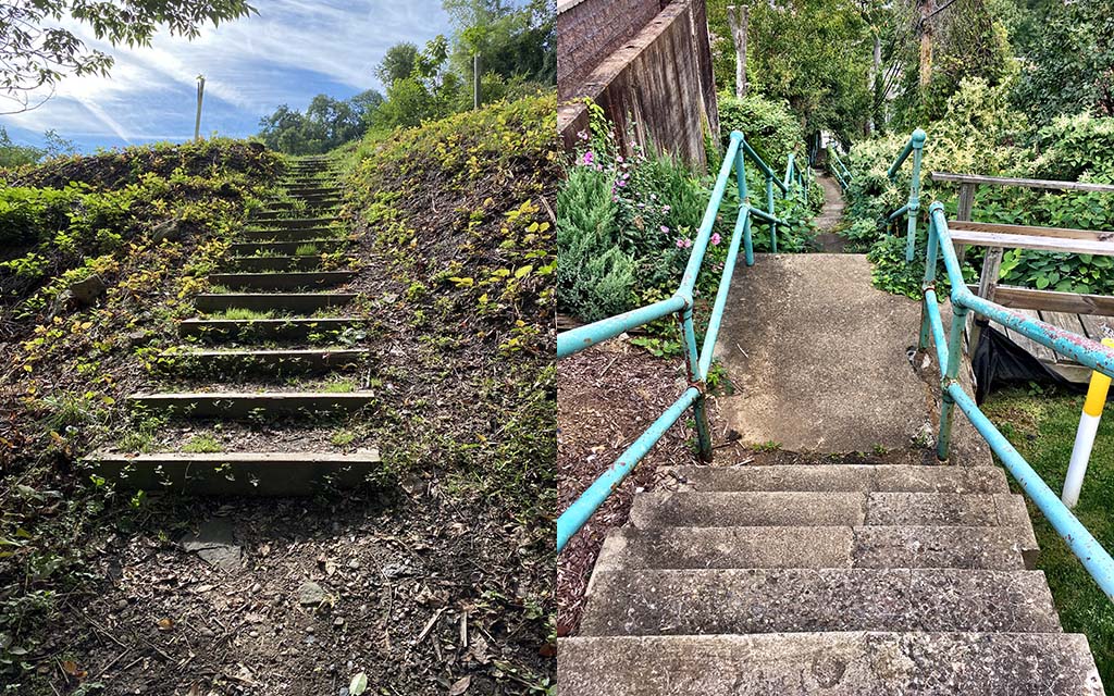 Views of steep concrete steps looking up and down.