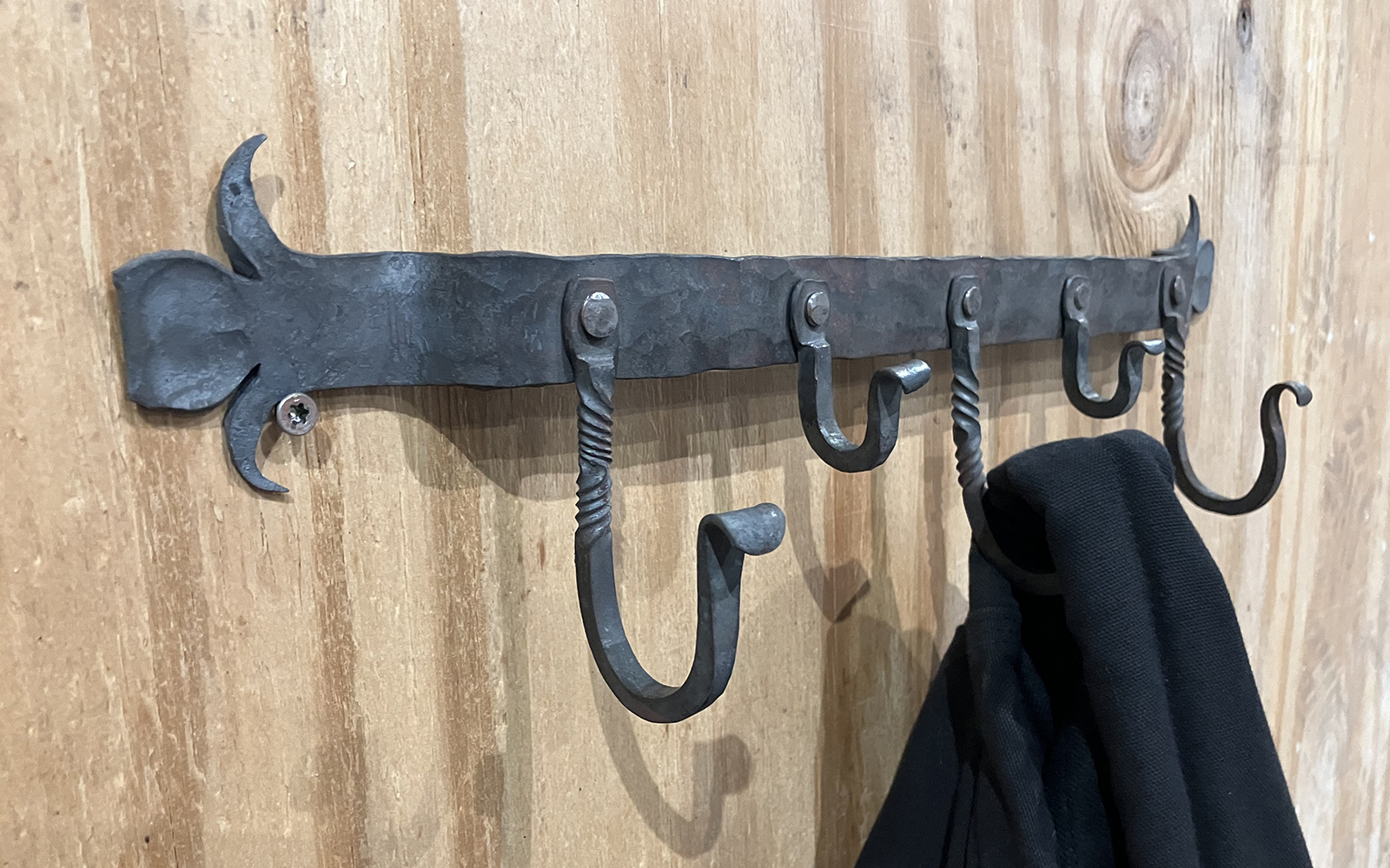 Forged steel coat rack installed