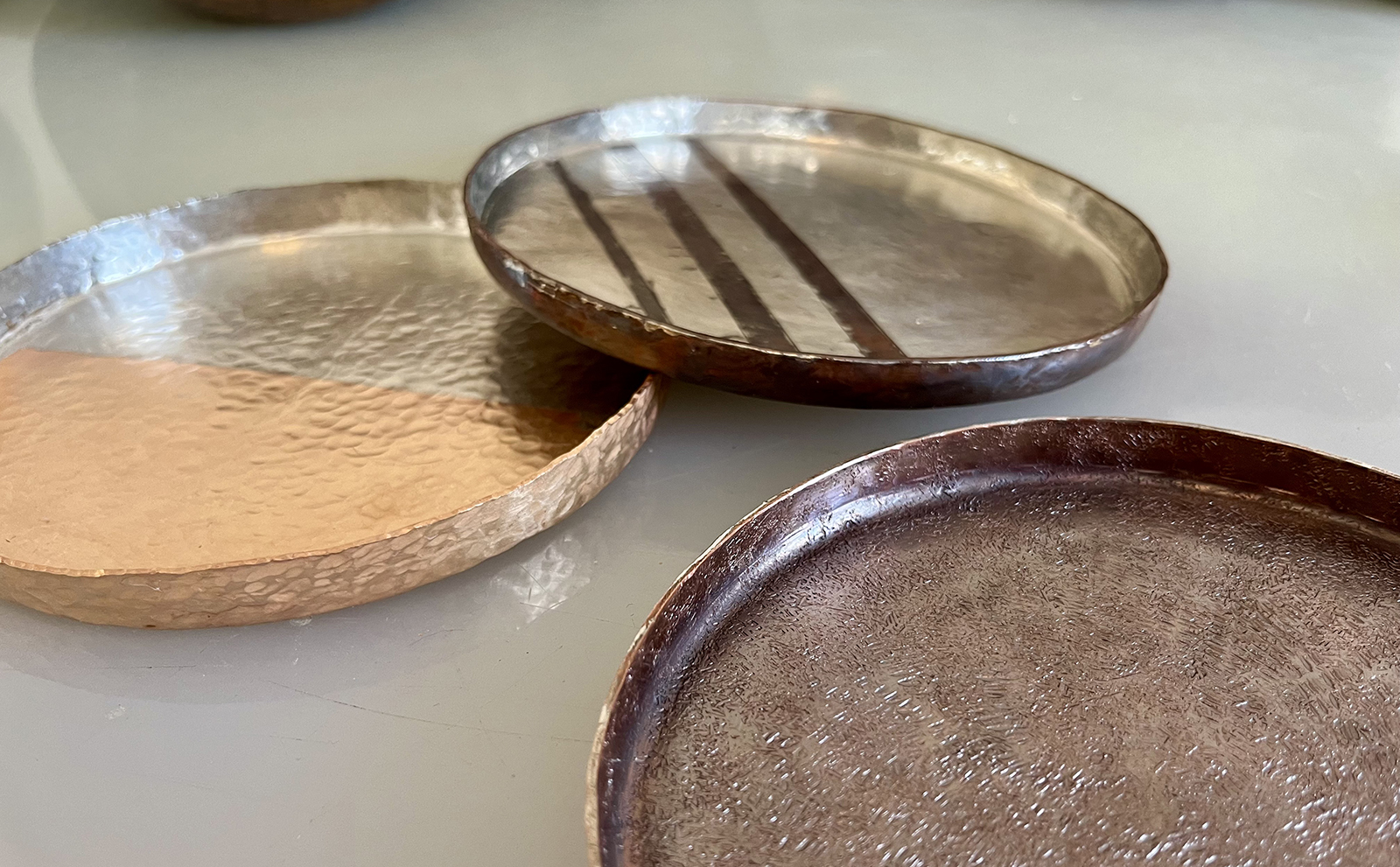 sample copper trays created of various designs